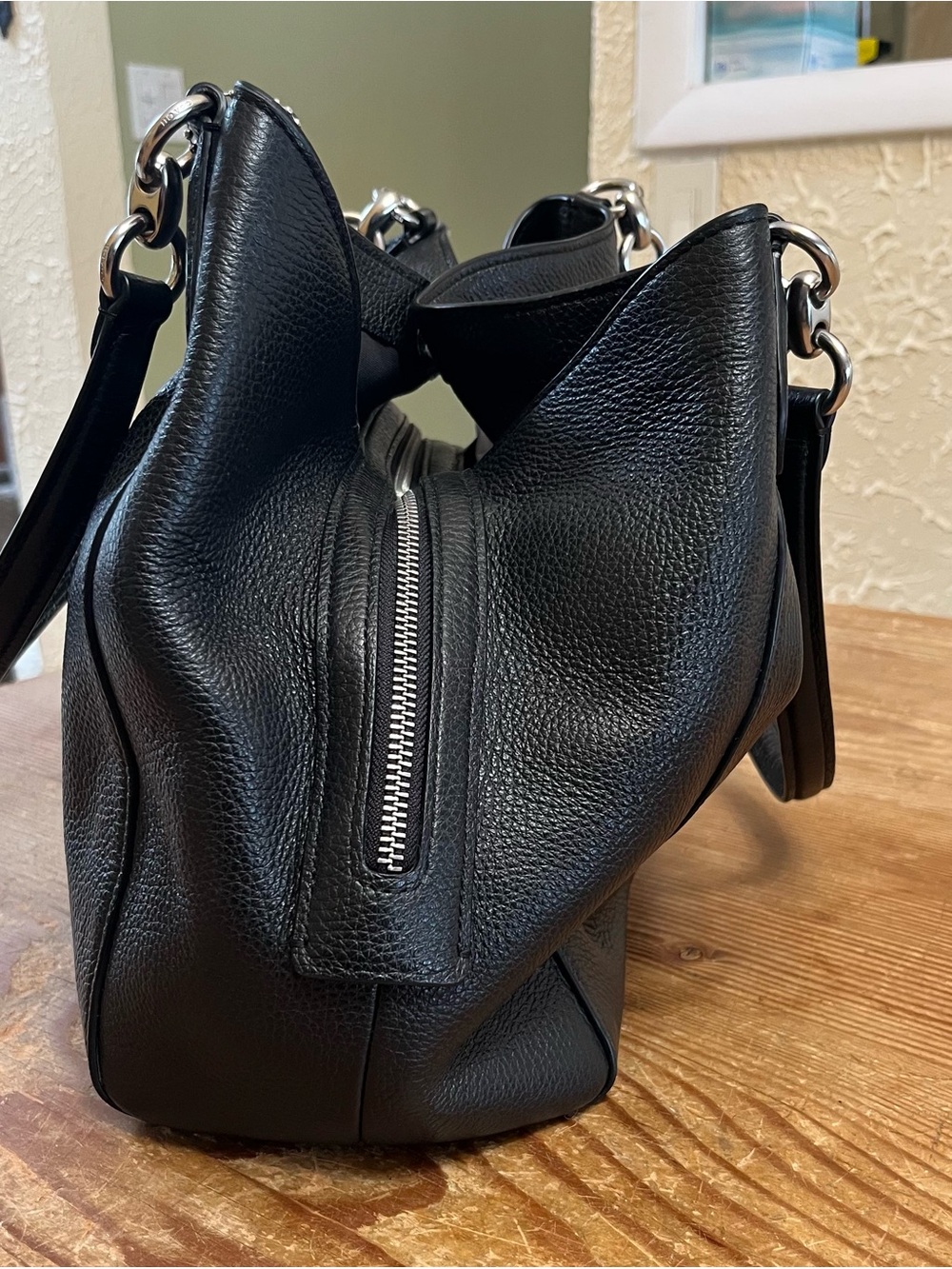 Coach Black Hallie Pebbled Leather Shoulder Bag with Silver Hardware - Picture 3 of 10